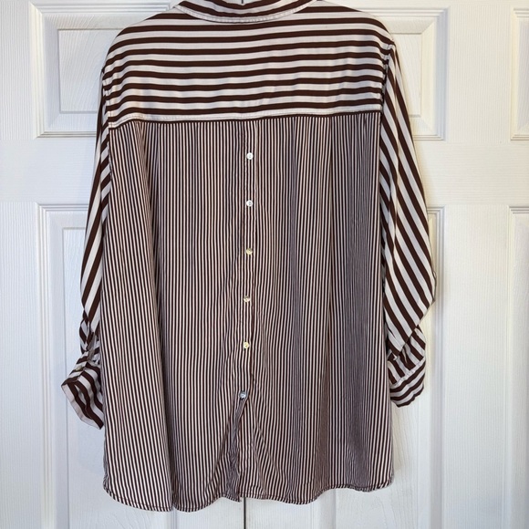 ***5/25*** Jane + Delancey Brown and White Striped Shirt - Picture 7 of 13
